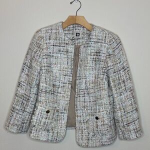 ANNE KLEIN Novelty Sequin Tweed Jacket with Fringe Pockets